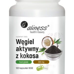 Aliness Węgiel aktywny z kokosa Food Grade 300 mg x 100 Vege caps.