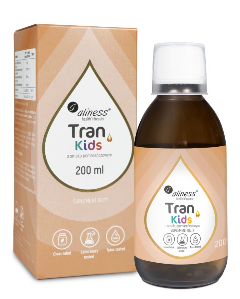 Aliness, Tran (olej z dorsza) KIDS + Wit. A 400 µg, 200 ml o smaku pomarańczowym